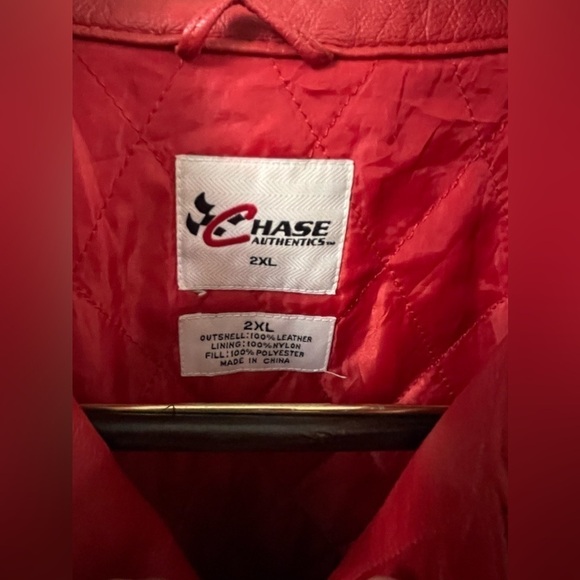 VTG CHASE × DALE JR Size 2XL Leather Red Nascar Bomber Jacket Insulated Race - Picture 15 of 16